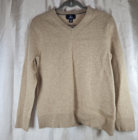 Land's End tan camel cashmere V-neck sweater Mens Medium - Picture 4 of 7